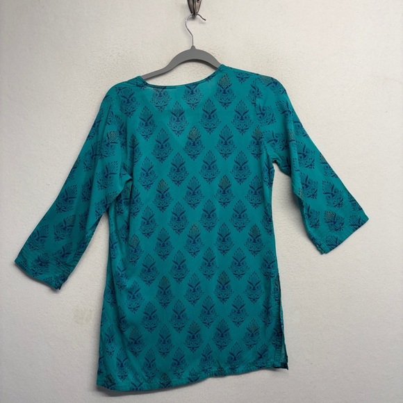 Anokhi Tunic Shirt Blouse Turquoise Blue Teal S - Picture 2 of 7